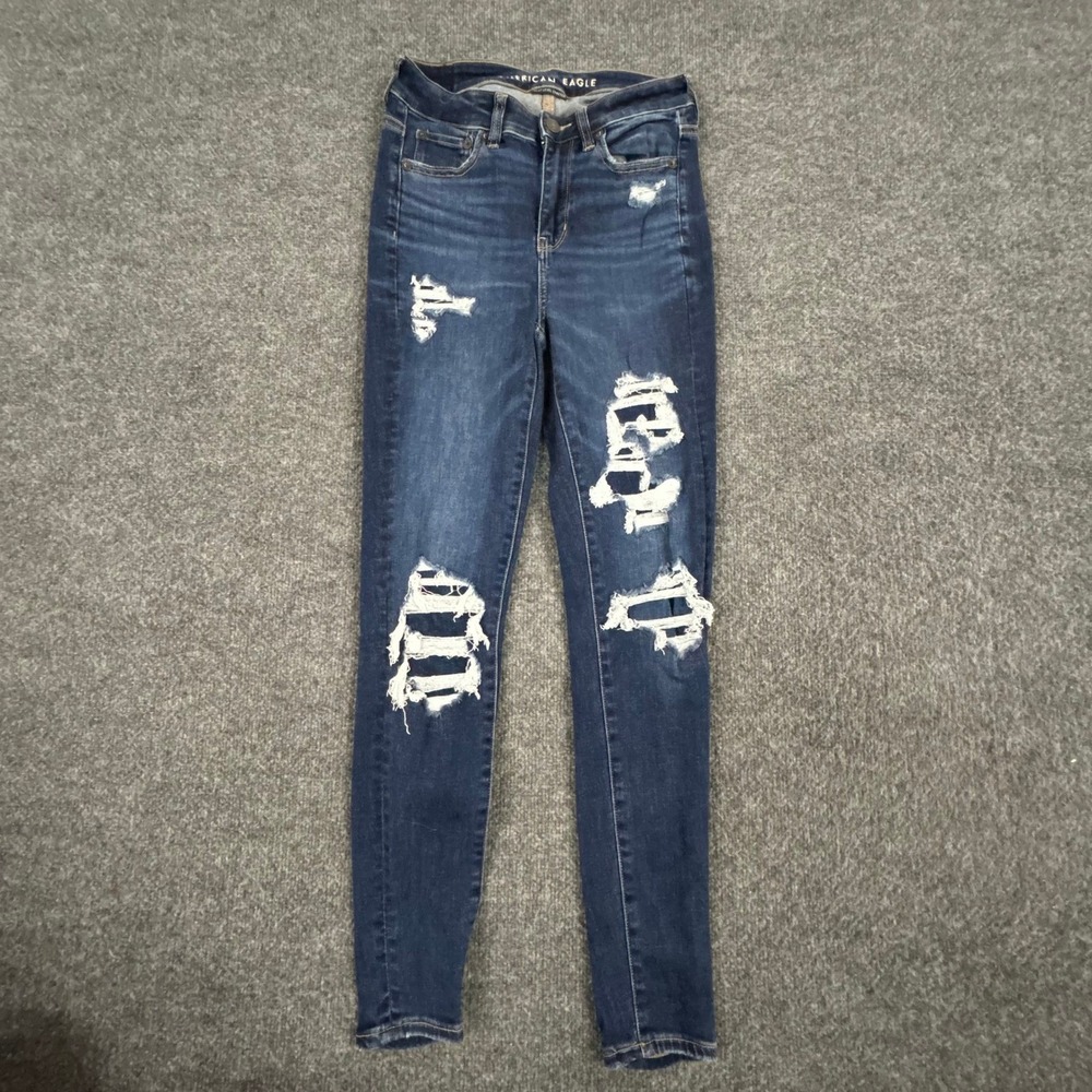 American Eagle Jeans Womens Size 4 Dark Wash Distressed Skinny Next Level Denim
